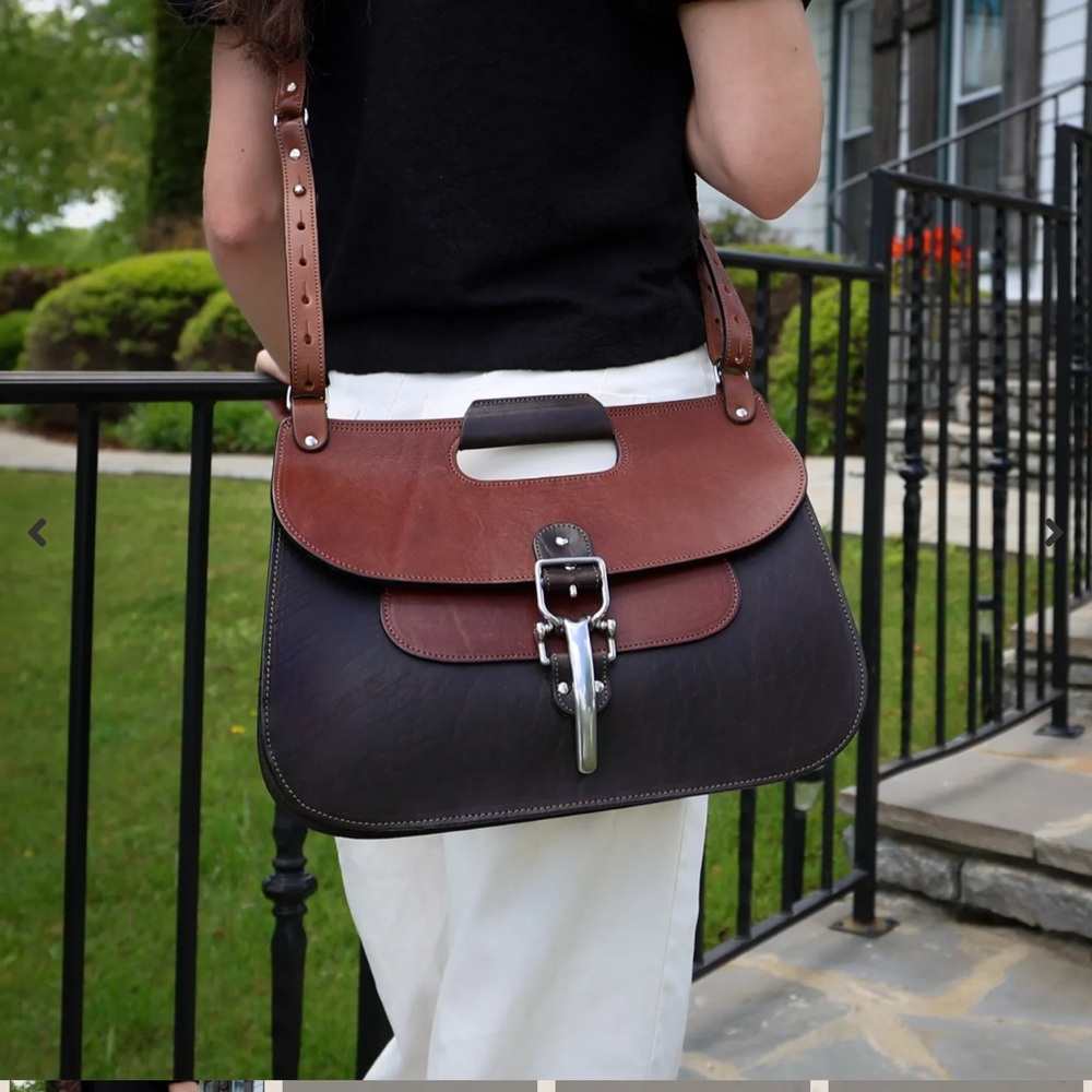 Brown and Black Leather Satchel. No. 18 leather hunt bag